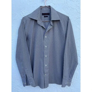 ETRO Milano Mens Long Sleeve Button Down Embroidered Slim Fit Plaid Shirts Sz 39